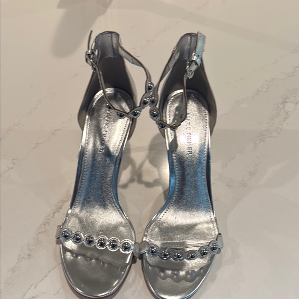 Marc Fisher Silver Stiletto Heels with Ankle Strap